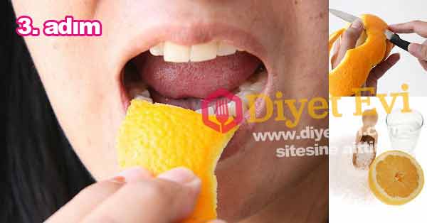 Dişlerinizde sarı renkli birikim varsa, taze portakal kabuğu bunun için doğru çözümdür. Portakal kabuğu dişlerin lekelenmesini azaltmanıza, özellikle de d-limone olarak bilinen bileşeni sayesinde, lekeleri çıkarmanıza yardımcı olur. Tek yapmanız gereken portakalın kabuğunu soyun ve kabukları ile dişlerinizi 2-3 dakika ovun. Bundan sonra, ağzınızı ve dişlerinizi ılık suyla durulayın. Sonuçlardan memnun kalana kadar günde 2 defa bu yöntemi tekrarlayın. Başka bir alternatif ise, biraz portakal kabuğu tozu ve biraz su içeren bir macun yapmaktır. Kurutulmuş yaprakları da içine ekleyebilirsiniz. Hazırlandığında macunu diş fırçanızın üzerine koyun ve dişlerinizi fırçalayın. Birkaç hafta boyunca günde iki kez tekrarlayın. Kilo verme yöntemine geçmek için görsele tıklayın.